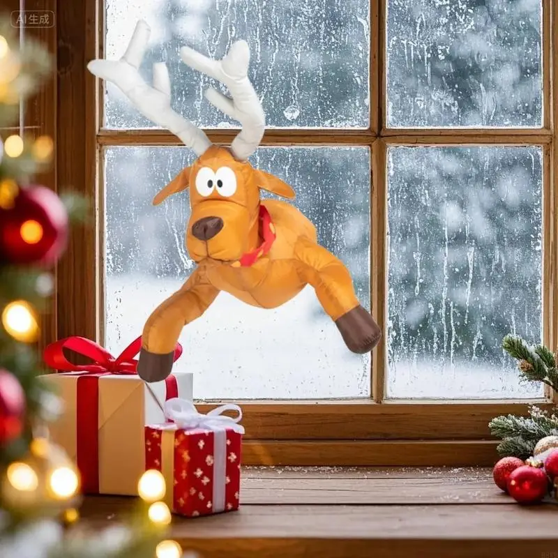 

H8WB анимированные рождественские украшения на окна в виде оленей Санта-Клауса с движущимися ногами и присоской для праздников,