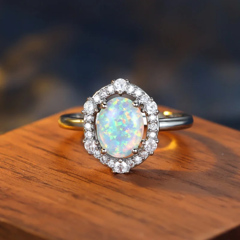 European and American Elliptical Synthetic Australian Treasure Light Ring, Zircon Ring, Banquet Gift, Temperament Accessories
