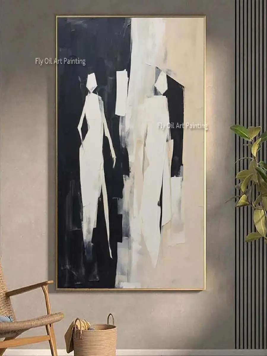 Modern Abstract People Oil Painting Black White Canvas HandPainted Impression Wall Art Home Decor