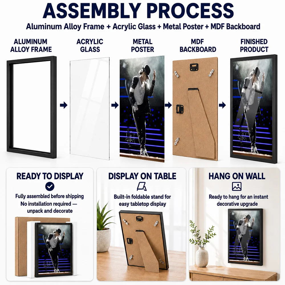Michael Jackson Performing On Stage Framed Metal Print Customized Photo Colorful Soundwave Style Wall Art For Recording Studio
