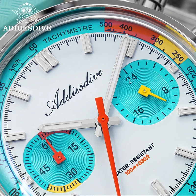 

ADDIESDIVE 38mm Watch For Men Fluorocarbon Rubber 10Bar Waterproof AD2529 BGW9 Super Luminous VK64 Chronograph Quartz Watches