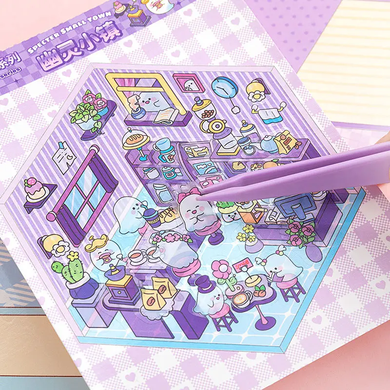 مجموعة 10 في 1 لمشهد مصغر، مادة كابينة مجسمة ثلاثية الأبعاد، ملصقات يدوية لطيفة لتخفيف الضغط