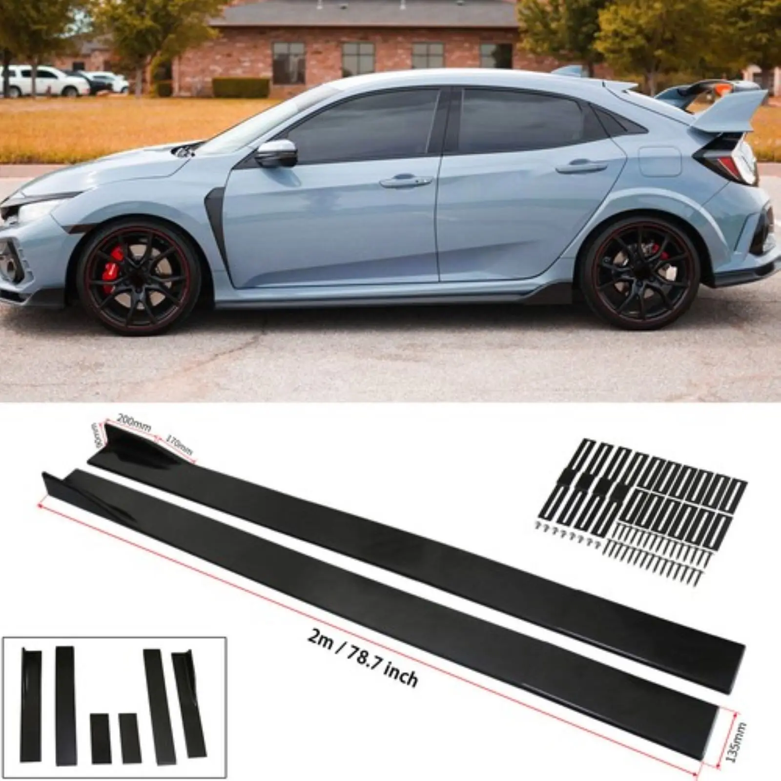 

Удлинитель боковой юбки, разветвитель губ, рокерная панель 78,7 дюйма, глянцевый черный для Honda Civic