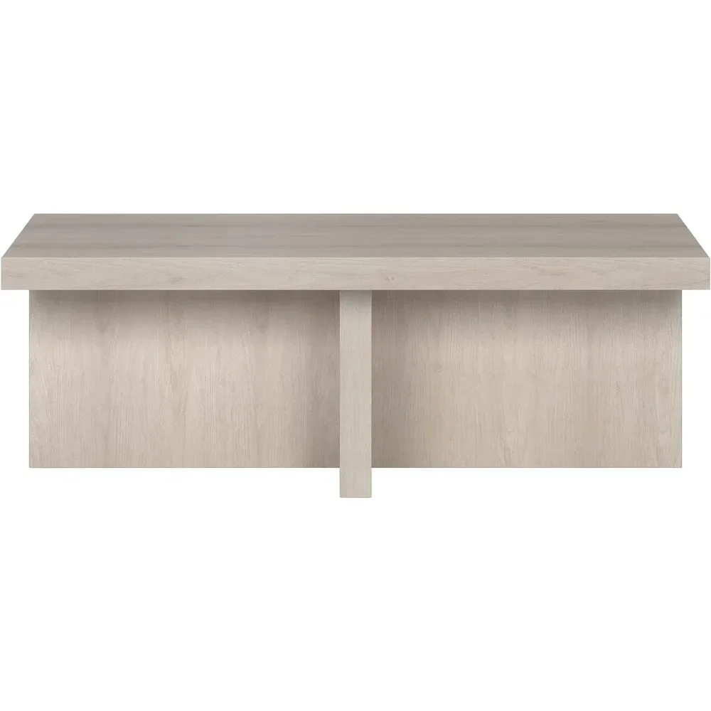 Elna-Mesa de centro redonda de madera para sala de estar, mueble de almacenamiento oculto Lateral, color blanco, 44 "de ancho