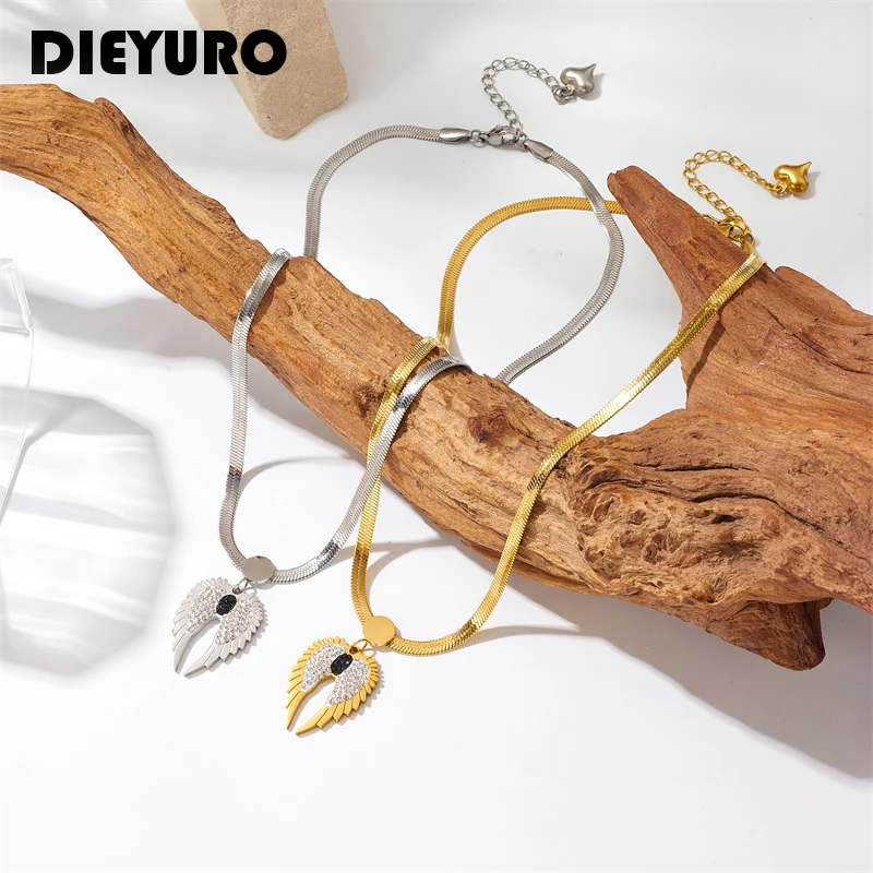 

DIEYURO 316L Stainless Steel Gold Silver Color Wings Pendant Necklace For Women Girl Fashion Neck Chain Jewelry Holiday Gift