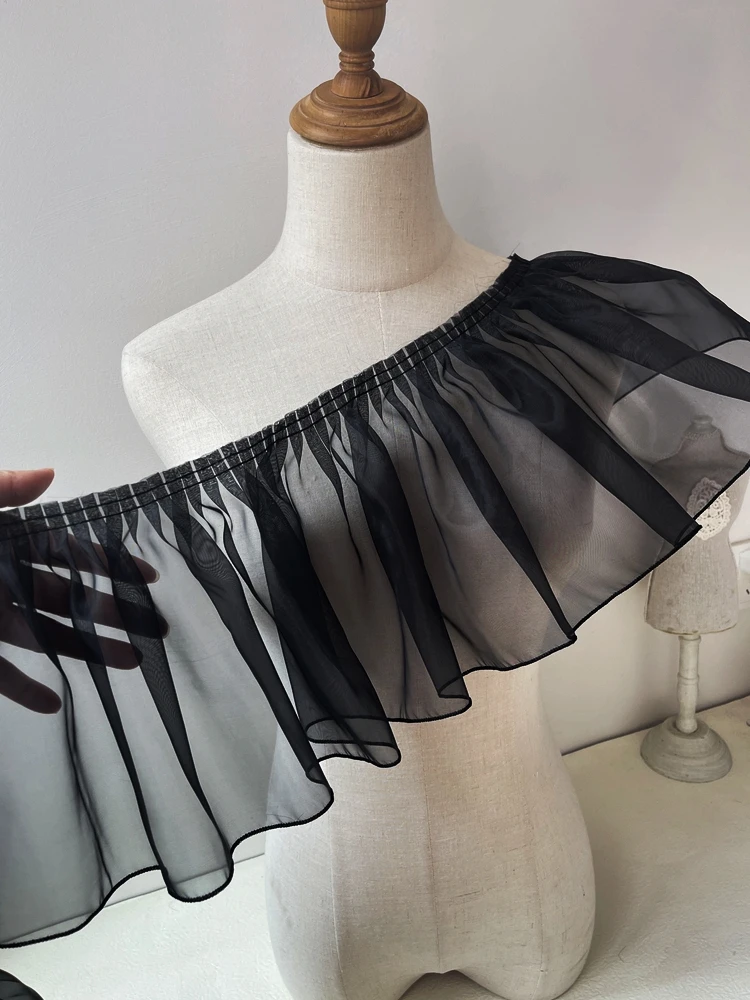 Organza Pleated Lace Trims, Ribbon Fabric Applique, Fold Ruffle Dresses, DIY Sewing Supplies, Black and White
