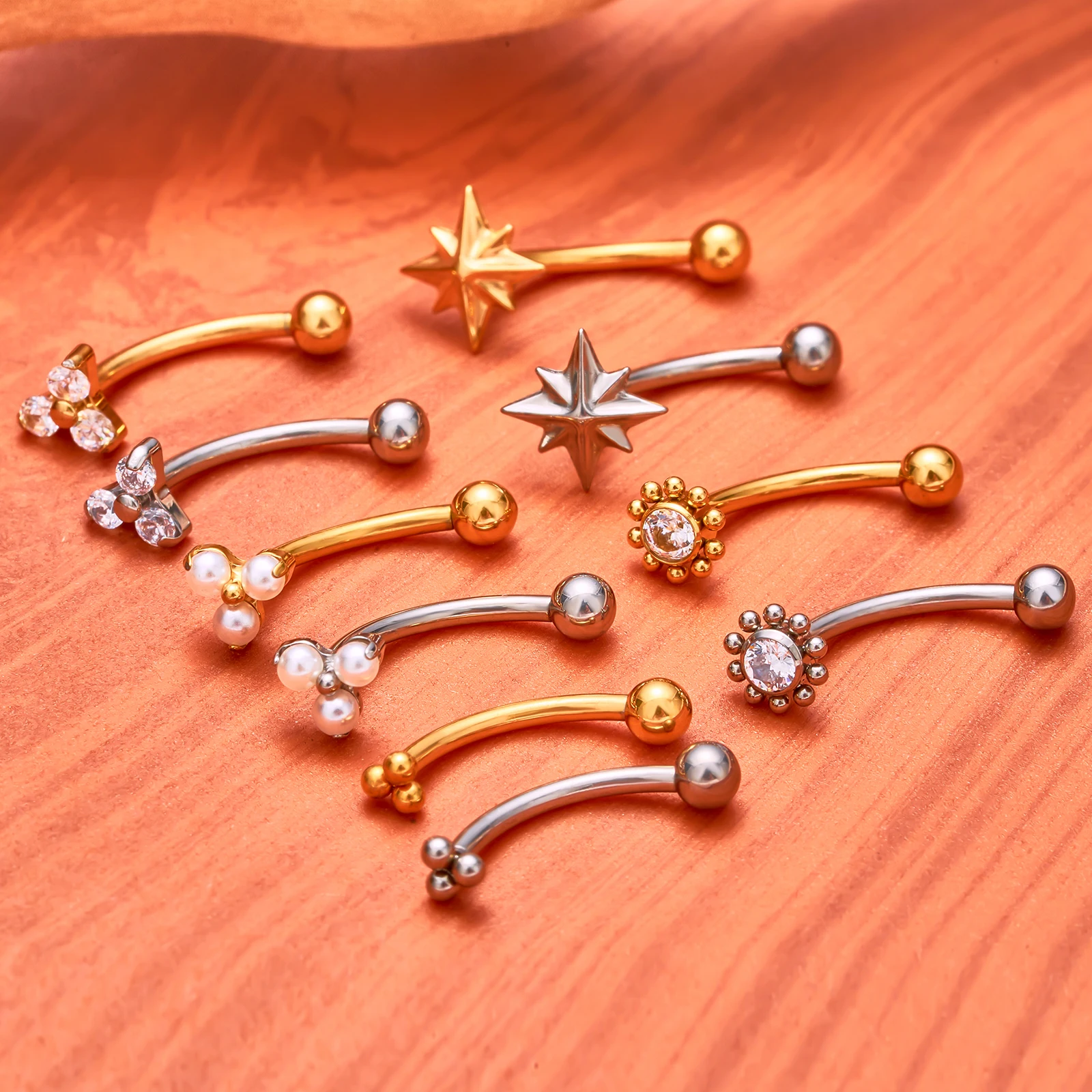 G23 Titanium ASTM-F136 Internal Thread Eyebrow Piercings Body Jewelry For Women Zircon Earring Star Flower Heart