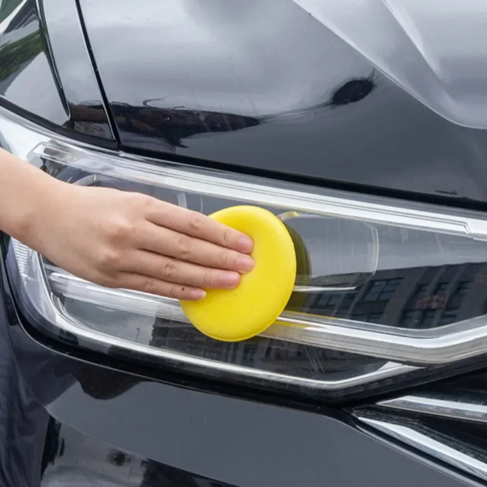 Reusable double-sided car polishing sponge, round yellow high-density foam wax pad, multi-purpose automatic cleaning
