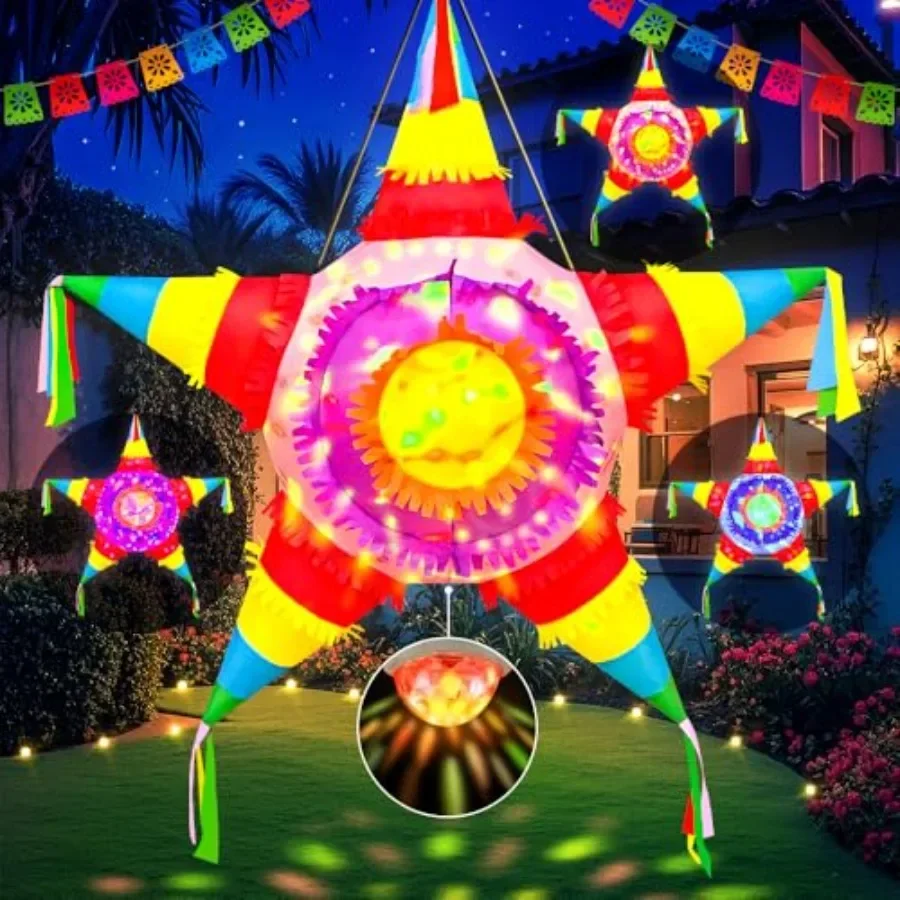 

Outdoor garden lawn fiesta decoration: 5FT inflatable star piata in red, green, white with LED lights, Mexican-themed Cinco de
