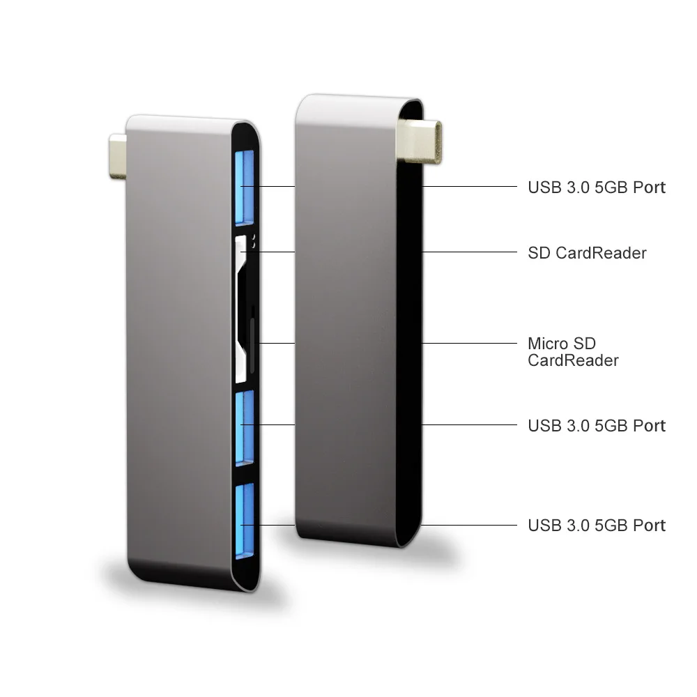 New Type C Hub to SD TF Card Reader 5in1 Multi functional Laptop USB-C Expansion Dock