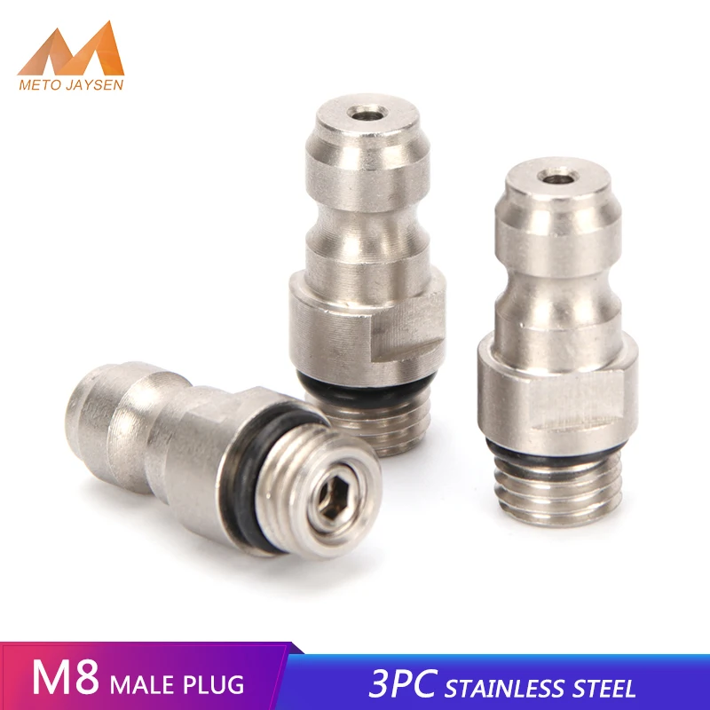 3pcs/set M8x1 Thread Stainless Steel Quick Coupler Plug Adapter for Air Refilling 8mm Quick Couplings Connectors Fittings