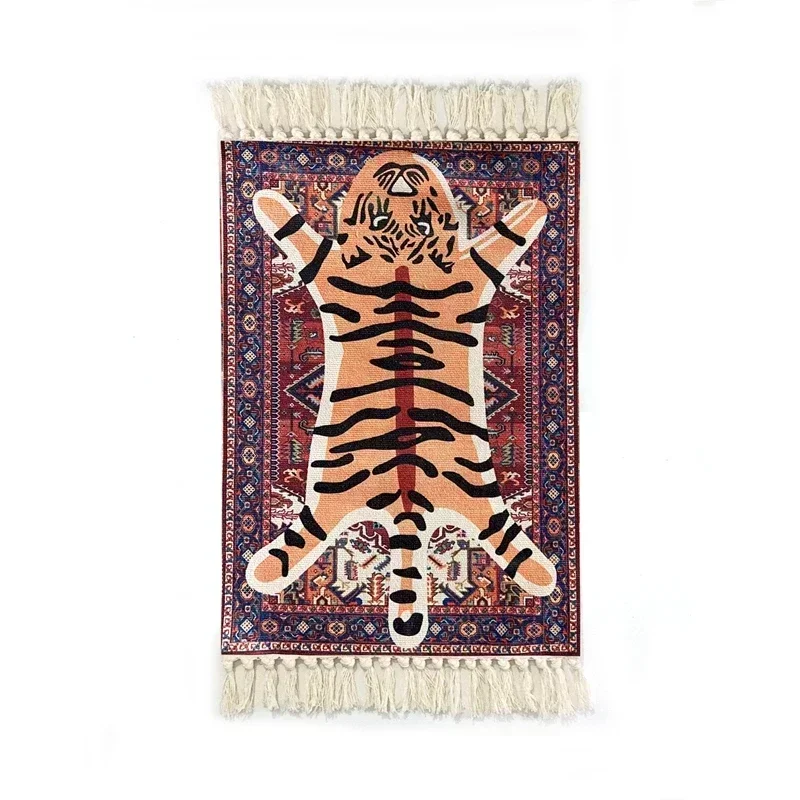 Persian Style Hand-Knotted Floor Mat With Tassels Retro Ethnic Geometric Printed Area Rugs Kitchen Bedroom Bath Non-Slip Carpet