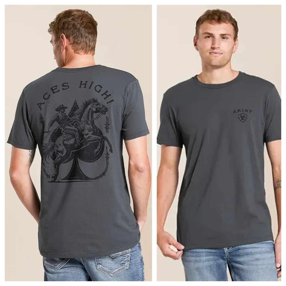 Camiseta Deportiva Ecuestre Ariat Aces High Bronc Western Cowboy, 100% Algodón, Diseño Gráfico, para Hombre y Mujer, Ropa de Calle de Verano