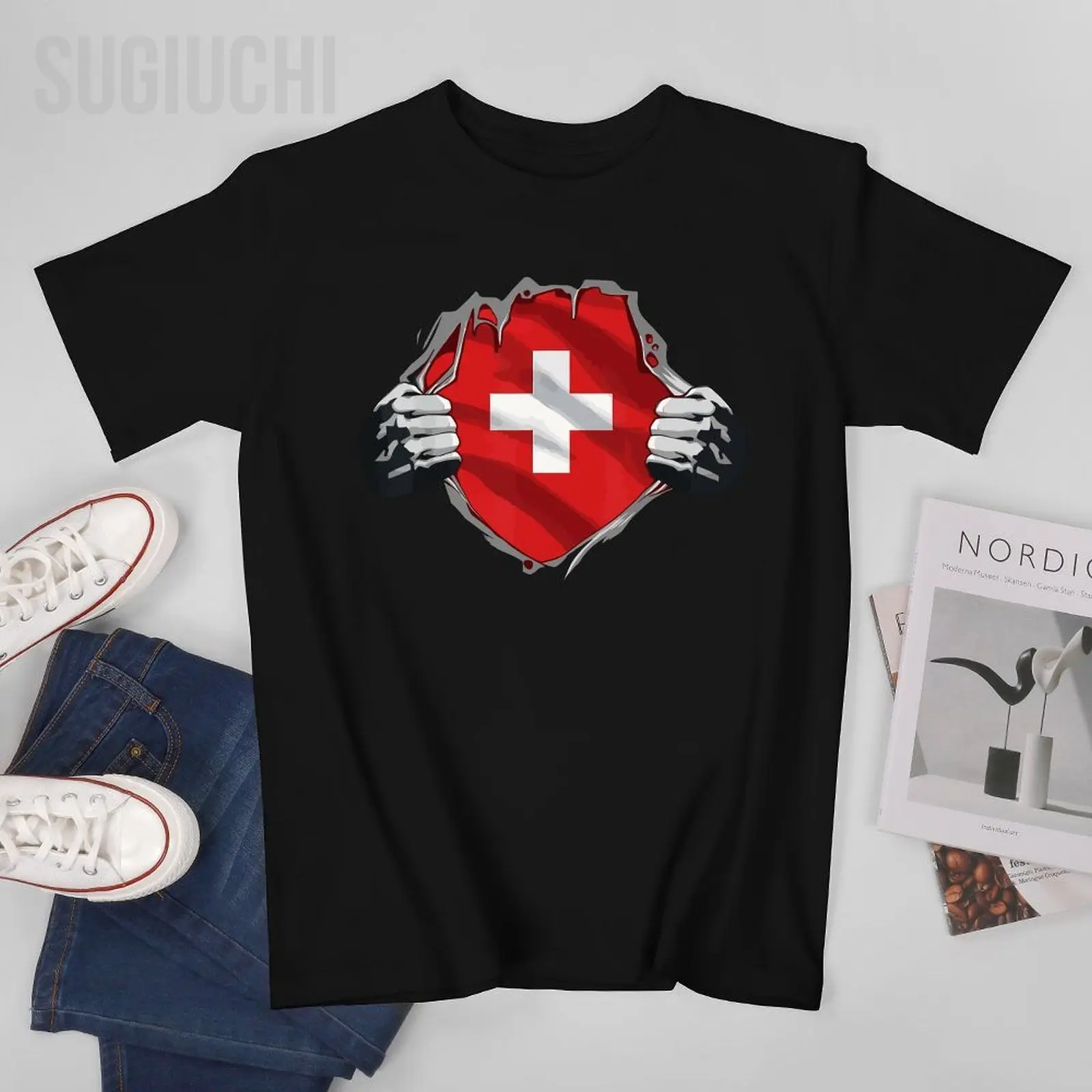 Unisex Men Super Swiss Heritage Proud Switzerland Roots Flag Tshirt Tees O-neck T Shirts Women Boys 100% Cotton T-Shirt