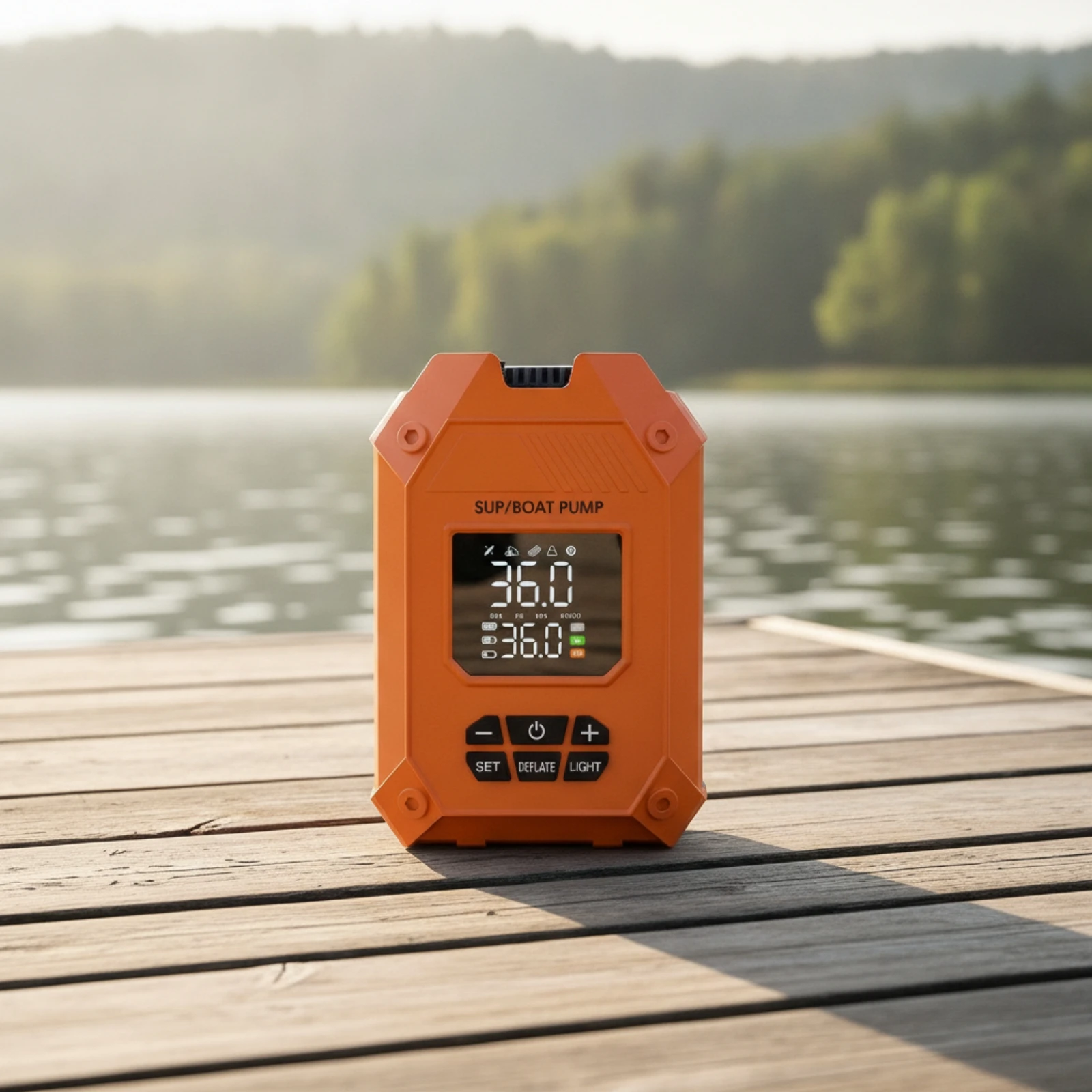 Portable Air Pump with Digital Display Multipurpose Handheld Inflator with Flexible Hose for Campers, Camping, Beach