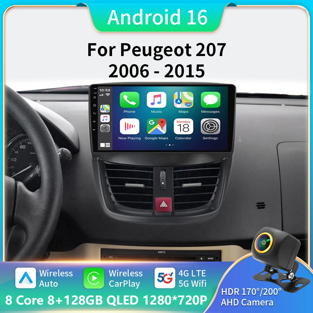 

WEISUVE8G+128G For Peugeot 207 207CC 2006 - 2015 Car Radio Car video players CarPlay Android Auto GPS No 2 din 2din DVD
