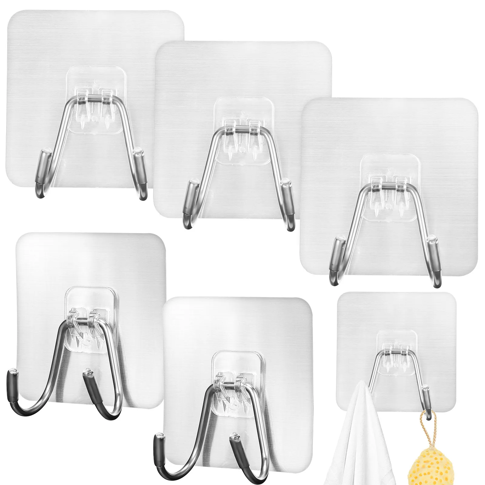 5Pcs 304 Stainless Steel Adhesive Hooks Heavy Duty Wall Mount Hooks for Hanging Towels Coats Bags Kitchen Bathroom Bedroom Decor view 5