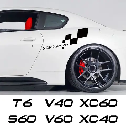 자동차 사이드 바디 스티커, 스포츠 스타일링 DIY 데칼, 볼보 XC90 XC60 T6 S60 XC40 V40 V60 V50 S40 AWD V90 S90 용 자동차 액세서리, 2 개