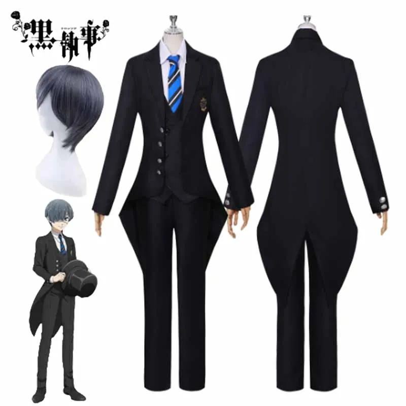 Ciel Phantomhive trajes de cosplay masculino, Anime Black Butler, terno de peruca, uniforme escolar masculino, Carnaval, dramatização de Halloween, conjunto de roupas