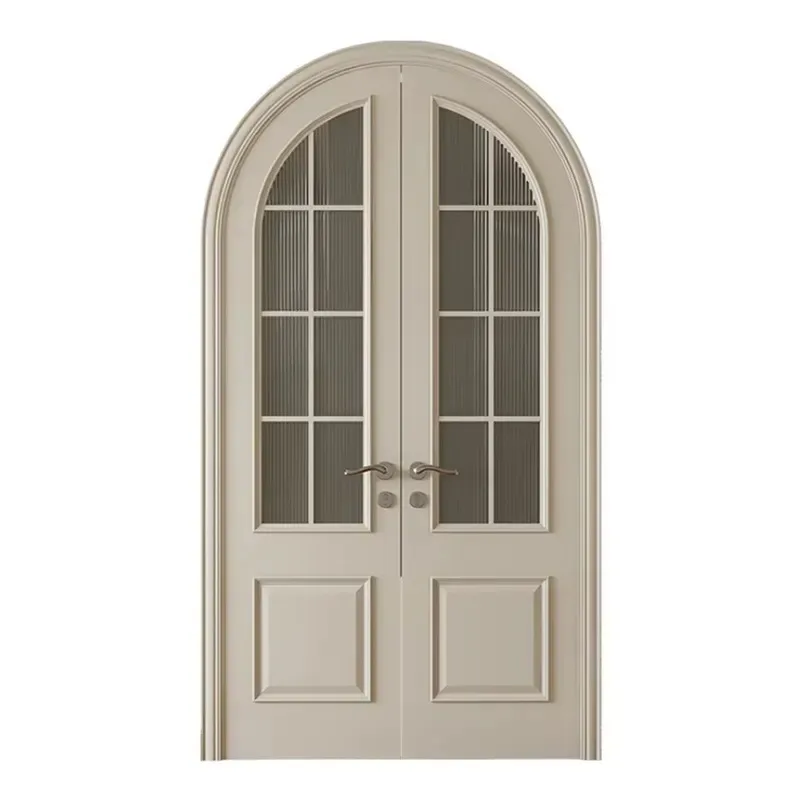 Top Chinese Manufacturer Arched French Door Double Indoor Wooden Arched Door with Tempered Glass