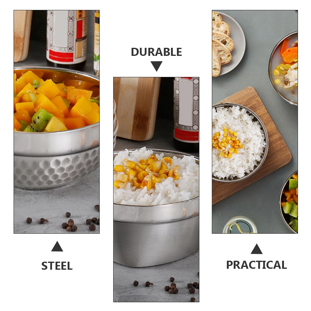 

Double Layer Stainless Steel Insulated Soup Bowl Kitchen Food Holder Salad Fruit Serving Bowl Lightweight Portable Home