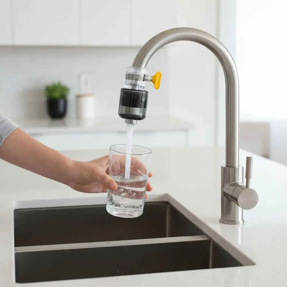 Anti-Splash Titanium Particles Faucet Water Filter Chlorine-Removing Stainless Steel Cable Ties Kitchen Faucet Water Purifier