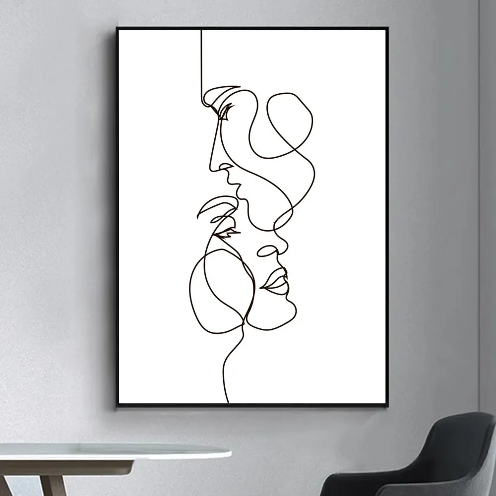 Line Art Hug Kiss Love Poster Fancy Poster Wall Sticker for Living Room Bar Vintage Decorative Painting Middle