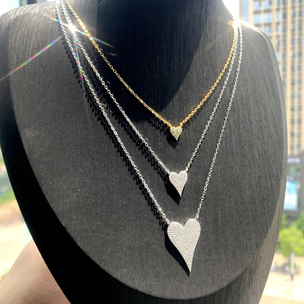 Real 925 sterling silver Minimalist Delicate Jewelry Tiny Heart Necklace Micro Pave CZ Heart Shape Pendant Wedding Necklace