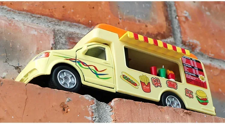 1:32 Simulatie Ijs Truck Food Truck Winkel Speelgoedlegering Model Geluid En Licht Auto Pull-Back Voertuig Kinderen Baby Cadeau