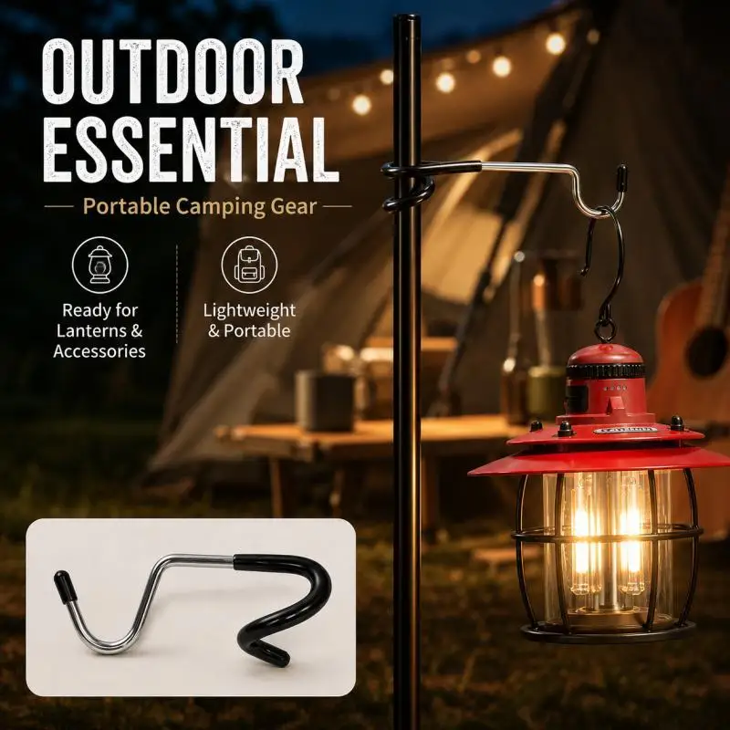 Camping Pigtail Hook, No-Drill Tent Pole Hanger for Tarp, Lantern and Outdoor Gear, 1/4/5 Pack