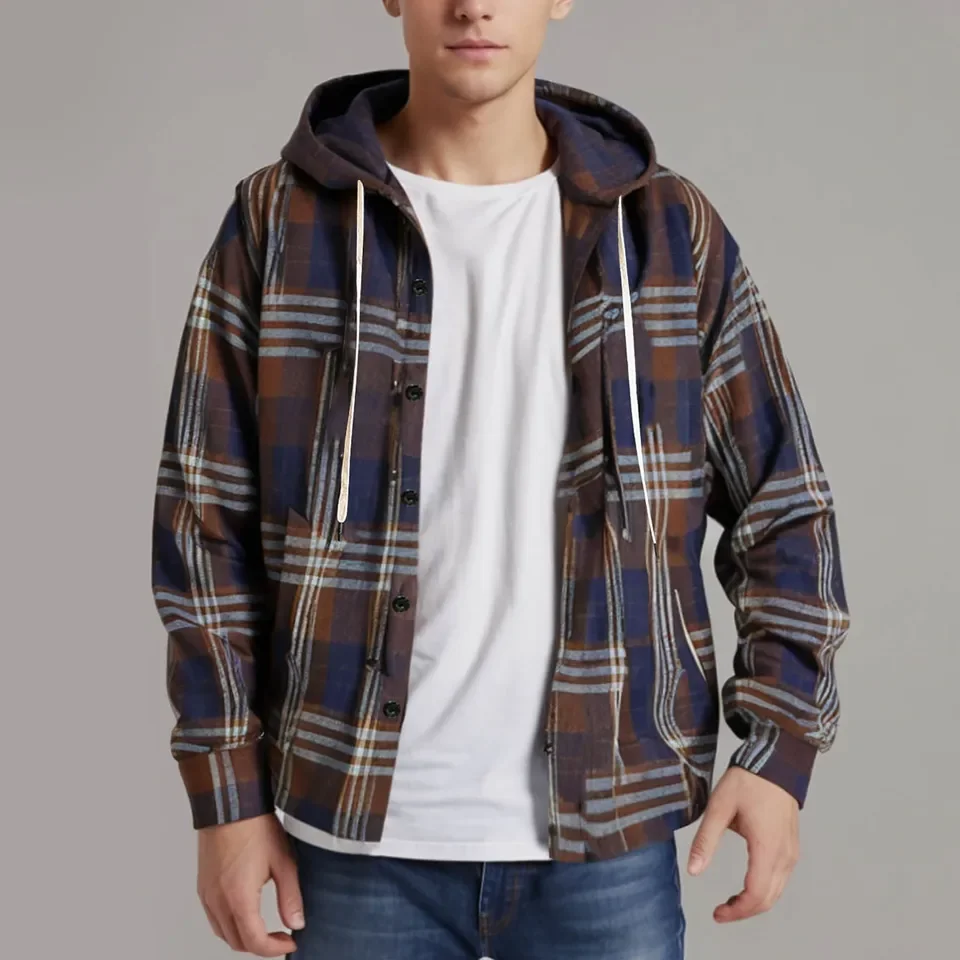Mens Fashion Casual Retro Pockets Single Breasted Long Sleeved Shirt Coat Thin Coat Loose Roll-Up Sleeves Men'S Streetwear Shirt