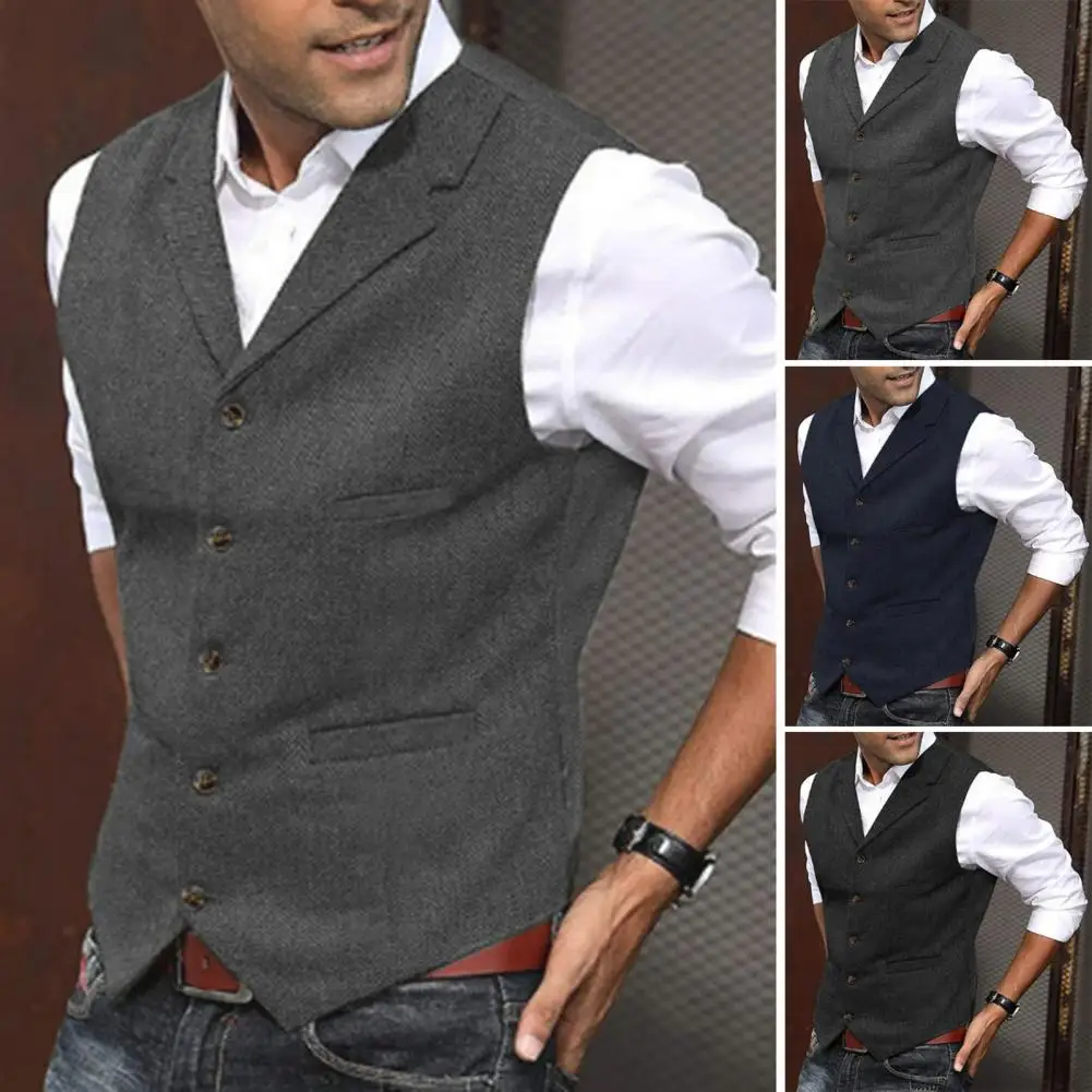 

Men Suit Vest Elegant Lapel Waistcoat for Men Formal Business Style Cardigan Slim Fit Groom Wedding Vest Solid Color Vest Jacket