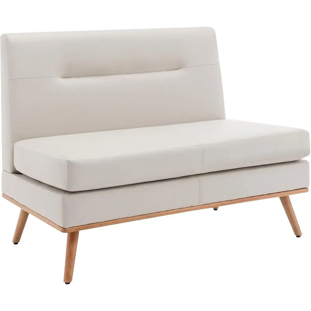 

Compact Beige Loveseat with Armrests for Living Room, Bedroom, or Office in Small Spaces
