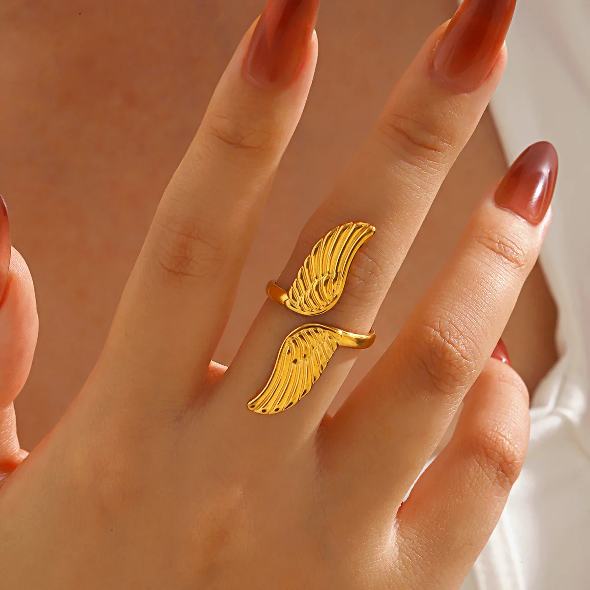 Minimalist Angel Wings Open Ring Gold Color Stainless Steel Adjustable Finger Rings for Women Vintage Jewelry Anillos Mujer 2026