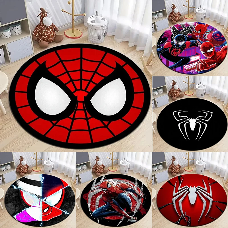 MINISO Disney Spiderman Round Carpet Children's Game Non-slip Soft Floor Mat Home Living Room Bedroom Home Decor Rug Gifts