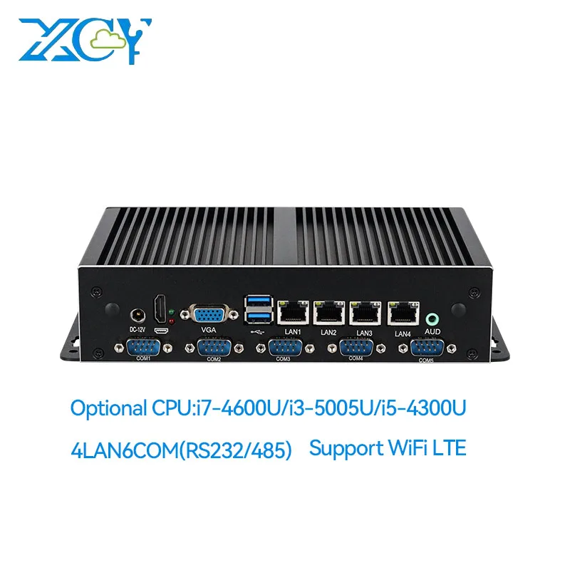 Mini PC industriale XCY con 4xLAN 6xRS232/485 2xUSB3.0 4xUSB2.0 1xHDMI 1xVGA Supporto WiFi LVDS Computer Windows10Pro Ready