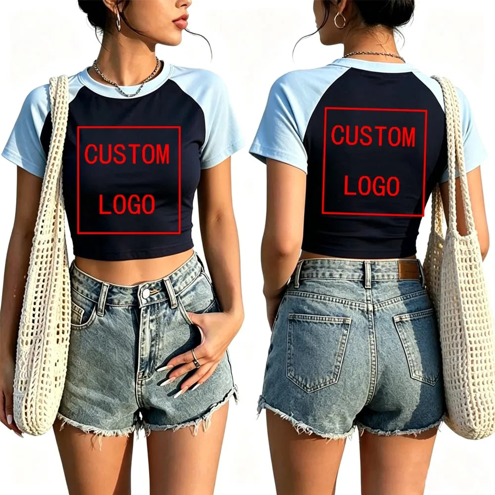 Camisetas Personalizadas con Logotipo de tu Marca, Tops Cortos para Mujer, Moda Femenina, Cuello Redondo, Manga Corta, Regalos Personalizados