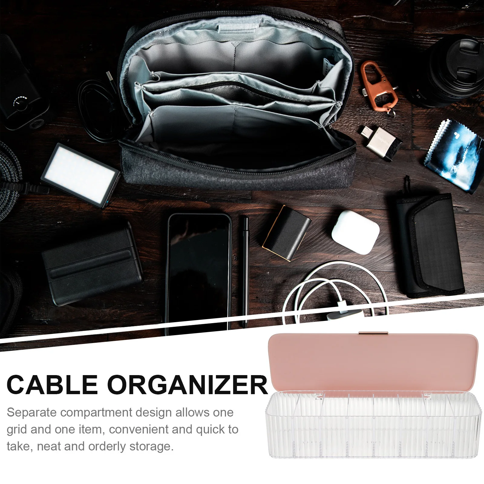 

Cord Storage Organizer Multi-Grid Cable Organizer Box Dustproof Waterproof for Office Table Living Room Quick Access