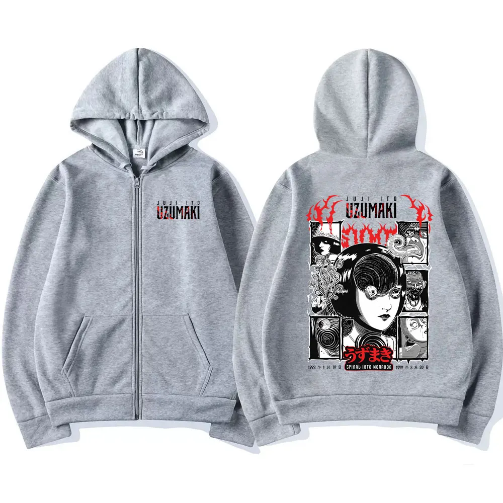 Anime Junji Ito Spirale Uzumaki Kirie Goshima Reißverschluss-Hoodie Herbst Winter Herren Damen Manga Gothic Horror Zip-Up-Jacke Streetwear – Detail 6