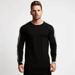 Long Sleeve Sport Shirt Men Rushgard Running TShirt Cotton Stripe Fitness T Shirt Men Sport Top Gym Shirt Sportswear T-Shirt