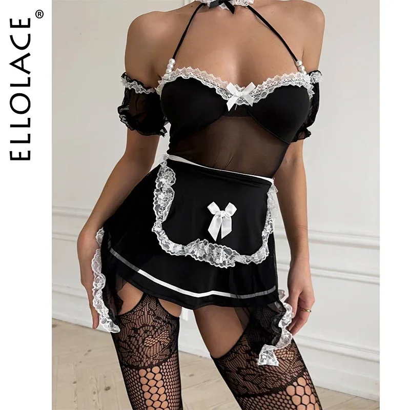 

Ellolace Sexy Hot Dames Maid Uniform Halter Dress Fantasy Cosplay Onlyfans Kit Lace Sissy Exotic Sets Pure Desire Hot Costume