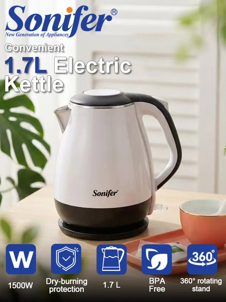 Electric Kettle Sonifer SF-2114 1.7L 1500W 304 Stainless Steel Fast Boiling Water Boiler Auto Shut Off for Home Kitchen