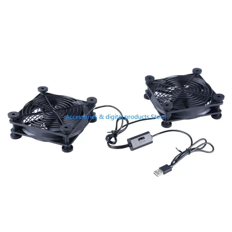77JD USB Computer Double 120mm 5V USB 2000rpm 3 Adjustable Speed Fan Cooling Fan for Router Modem Receiver