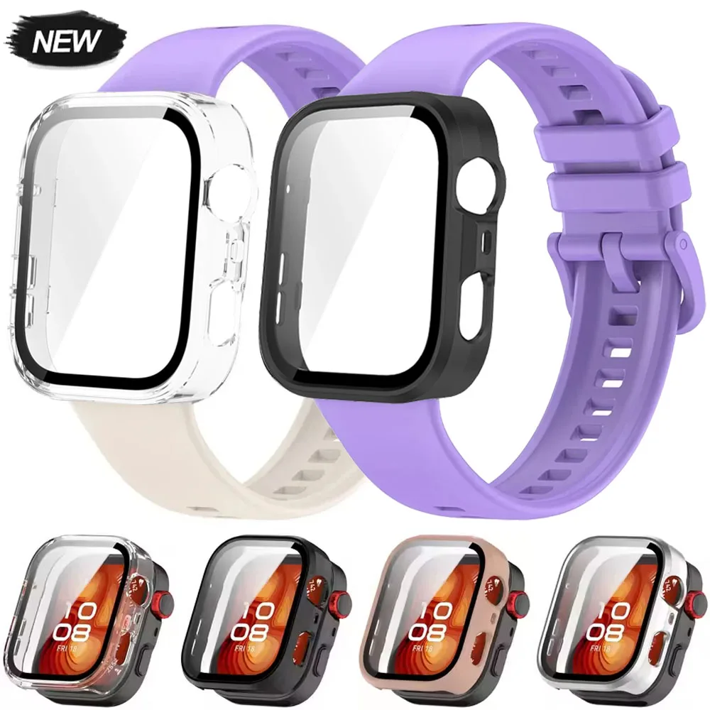 Weiches Silikonarmband für Huawei Watch Fit 3/4 HD gehärtetes Glas PC-Gehäuse bunte Schnalle Armband für Huawei Watch Fit 4 Pro Gürtel