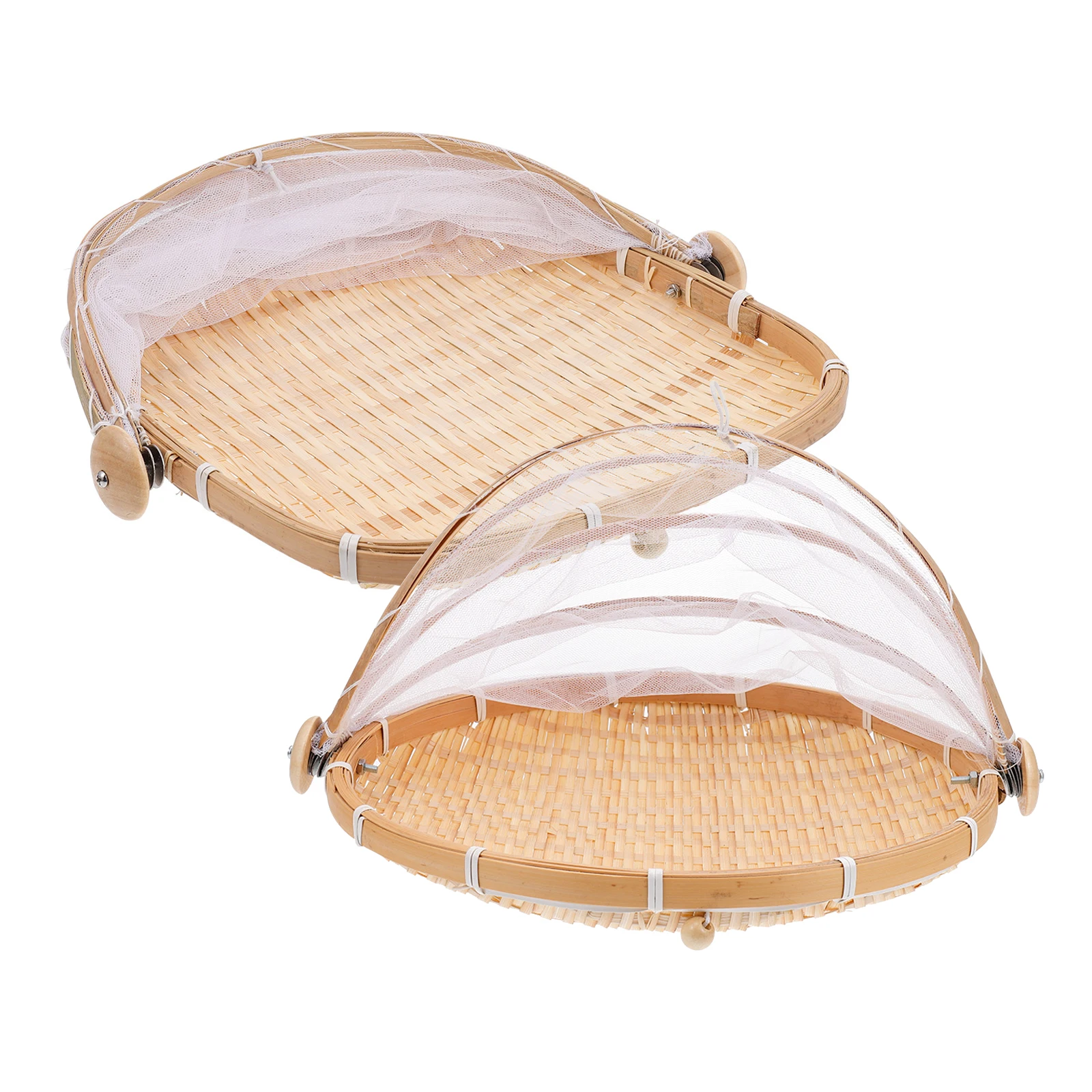 

2Pcs Bamboo Woven Basket Multi-Function Household Storage Basket with Gauze Cover Home Organization Bamboo Woven Dustpan