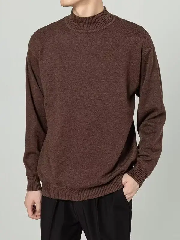 เสื้อสเวตเตอร์ถักคอสูงทรงหลวมสไตล์เกาหลีสำหรับผู้ชาย เสื้อแขนยาวลำลองสำหรับฤดูหนาว