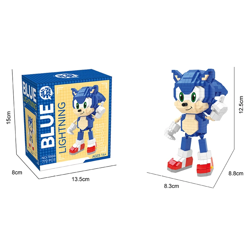 Cartoon Sonic Building Blocks Action Figure Cartoon Sonic Toy Bricks Assemble Educational Kid Toys Birthday Gift