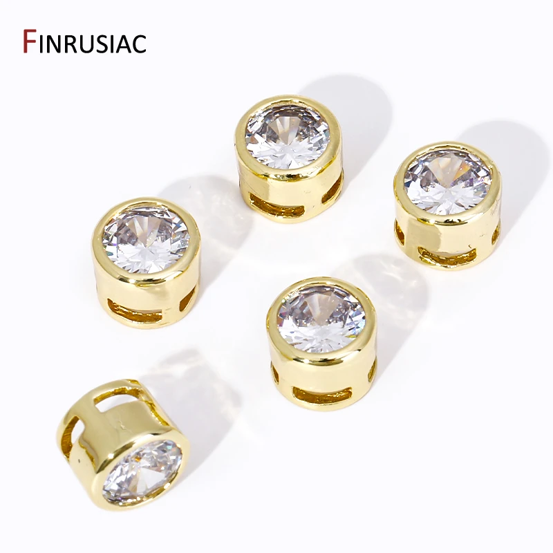 Trendy 18K Gold Plated Inlaid Zircon Spacer Beads Loose Beads For DIY Bracelet Bead Jewelry Making Supplies Wholesale