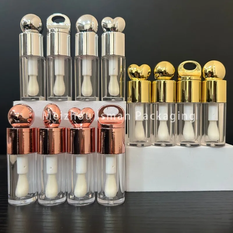 

50Pcs Rose gold sliver heart shaped lid lip gloss cosmetic bottles packaging container plastic tube with big brush wand 4ml
