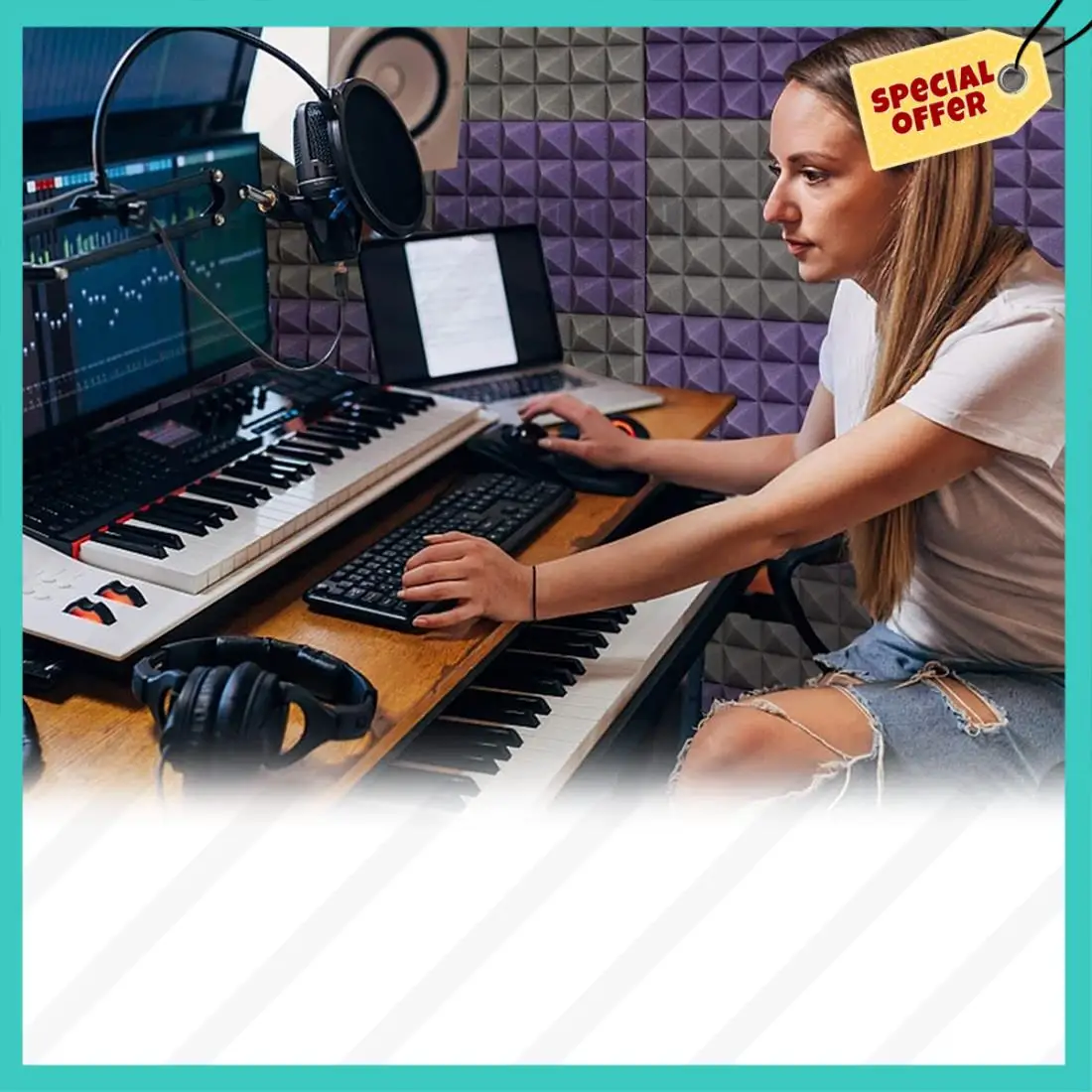 -ABJZ 24 Pack Acoustic Panels,Sound Proof Foam Panels,Studio Soundproofing Wedges,Wall Reduce Noise Foam,For Music Studio,Etc